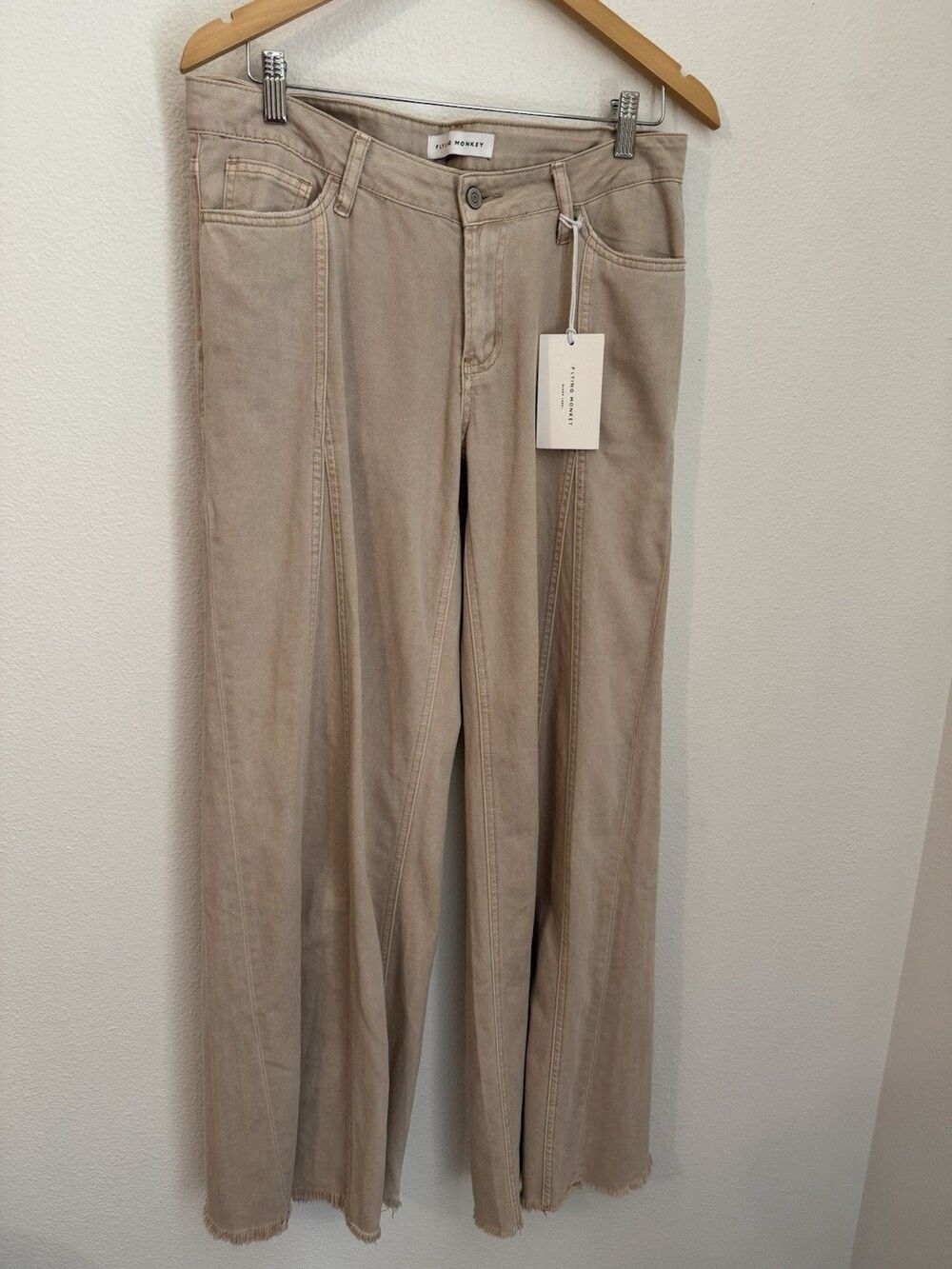 Flying Monkey Mesmerize Mid rise wide leg baggy jean pants taupe size 29 New